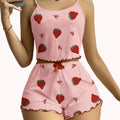 Ribbed Cami & Shorts Pajama Set – Heart & Strawberry Print, Lettuce Hem